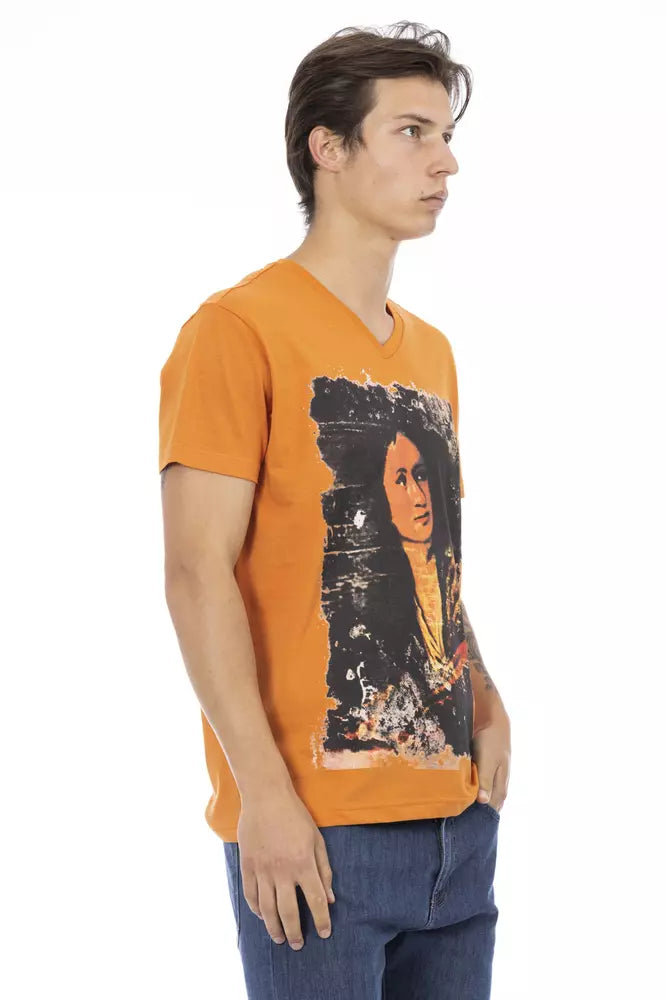 Trussardi Action Orange Cotton Men's V-Neck T-Shirt